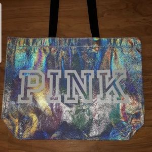 Large victoria secret silver holographic tote